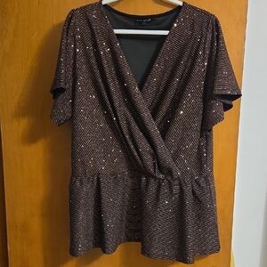 Lane Bryant Black and Gold Striped Blouse